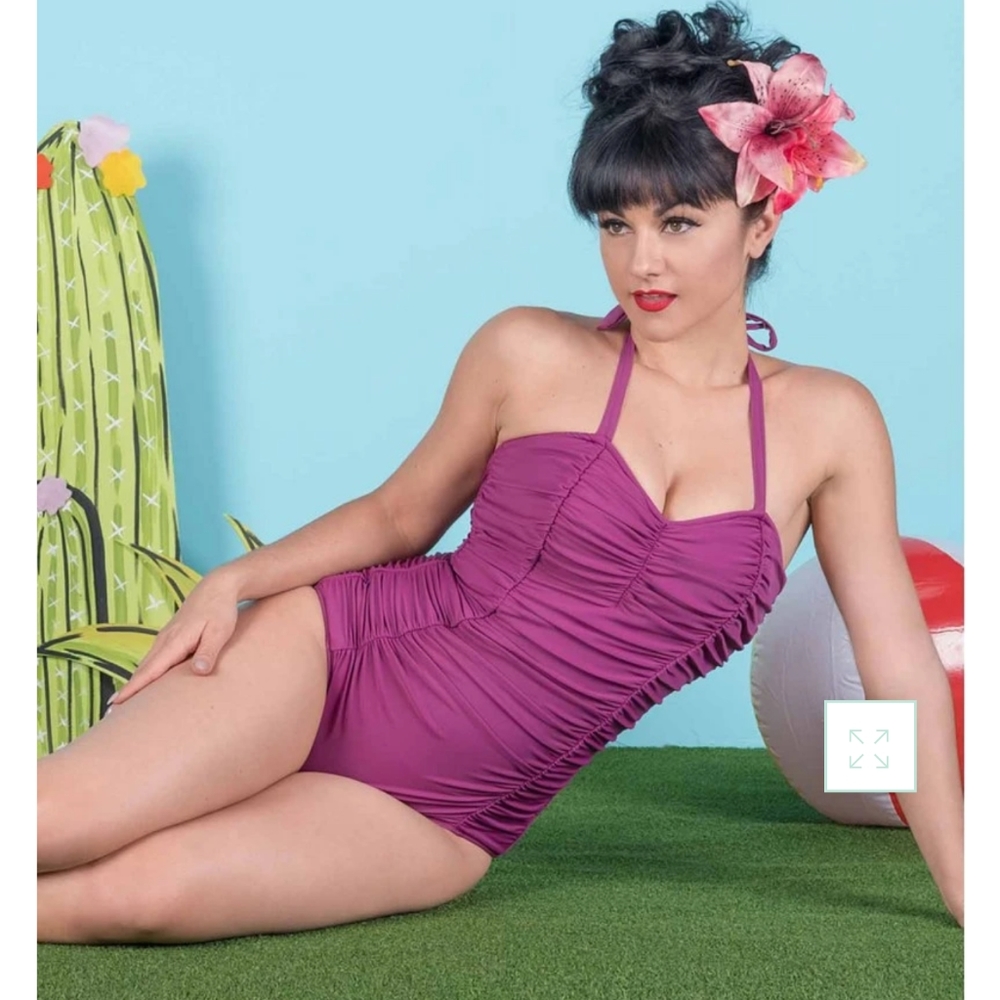 Beach Bash Ruched Retro look swimsuit lined One Piece Bathing Suit